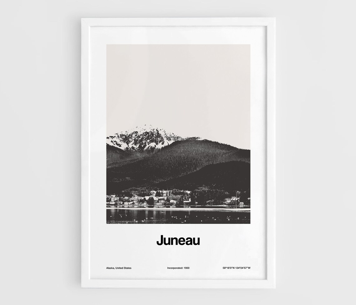 Juneau Alaska Skyline Poster, Minimalist City Print