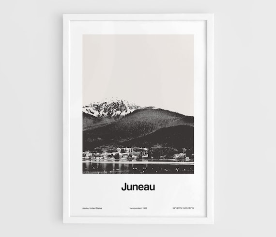 Juneau Alaska Skyline Poster, Minimalist City Print