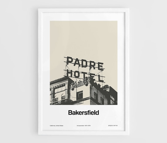 Bakersfield Skyline, Minimalist City Wall Print