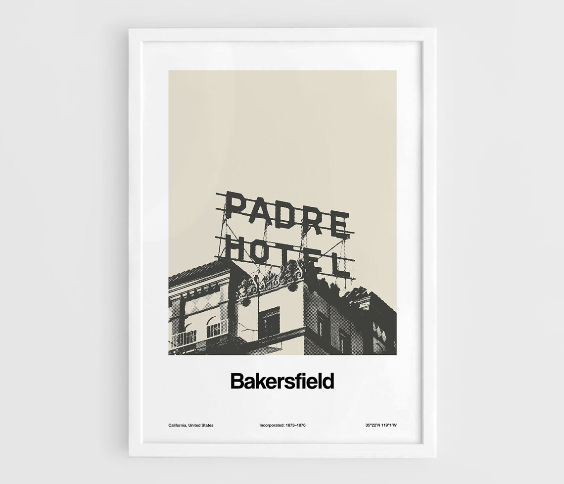 Bakersfield Skyline, Minimalist City Wall Print