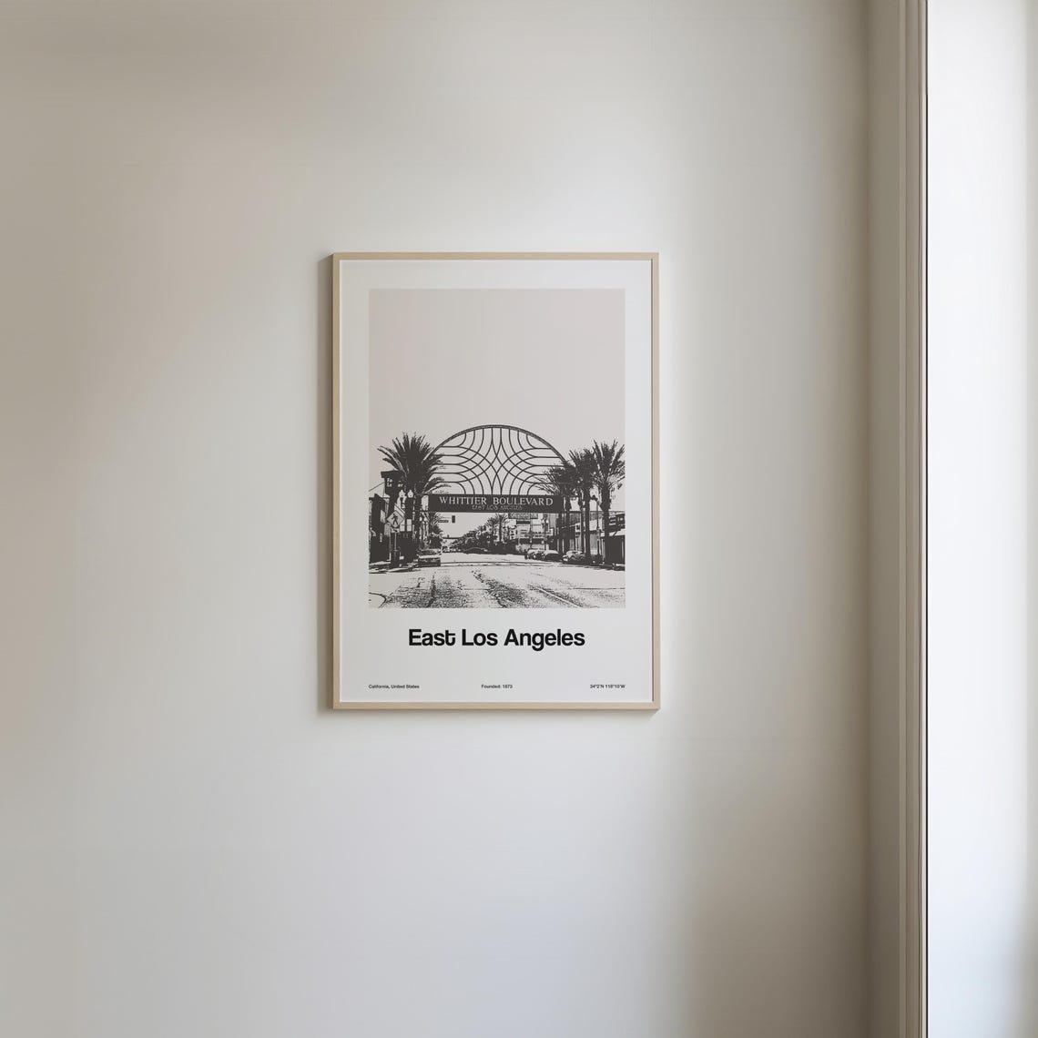 East Los Angeles Print East Los Angeles California Poster East Los Angeles Black White California Wall Art Minimalist Custom City Print - Image 3