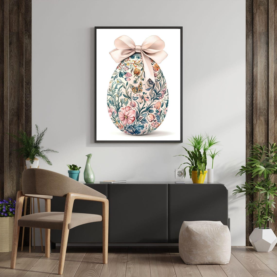 Vintage Botanical Easter Egg With Pastel Pink Bow Spring Poster