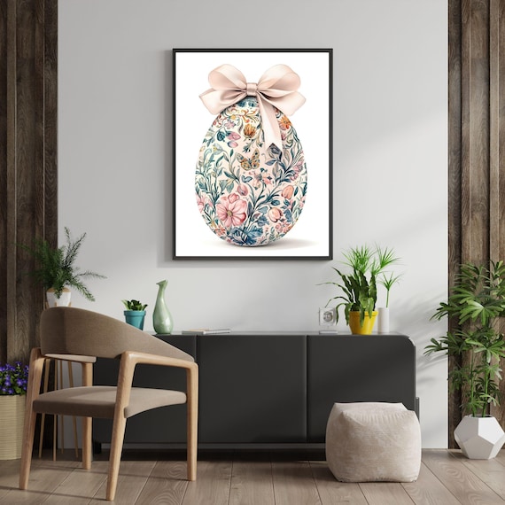 Vintage Botanical Easter Egg With Pastel Pink Bow Spring Poster