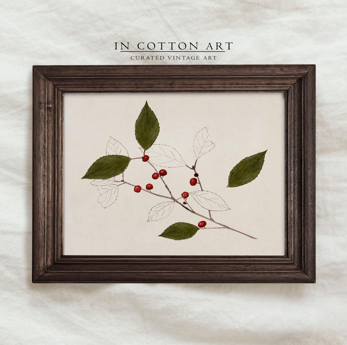 Winterberry Botanical Watercolor Red Berries Branch Study Art Print - Image 3