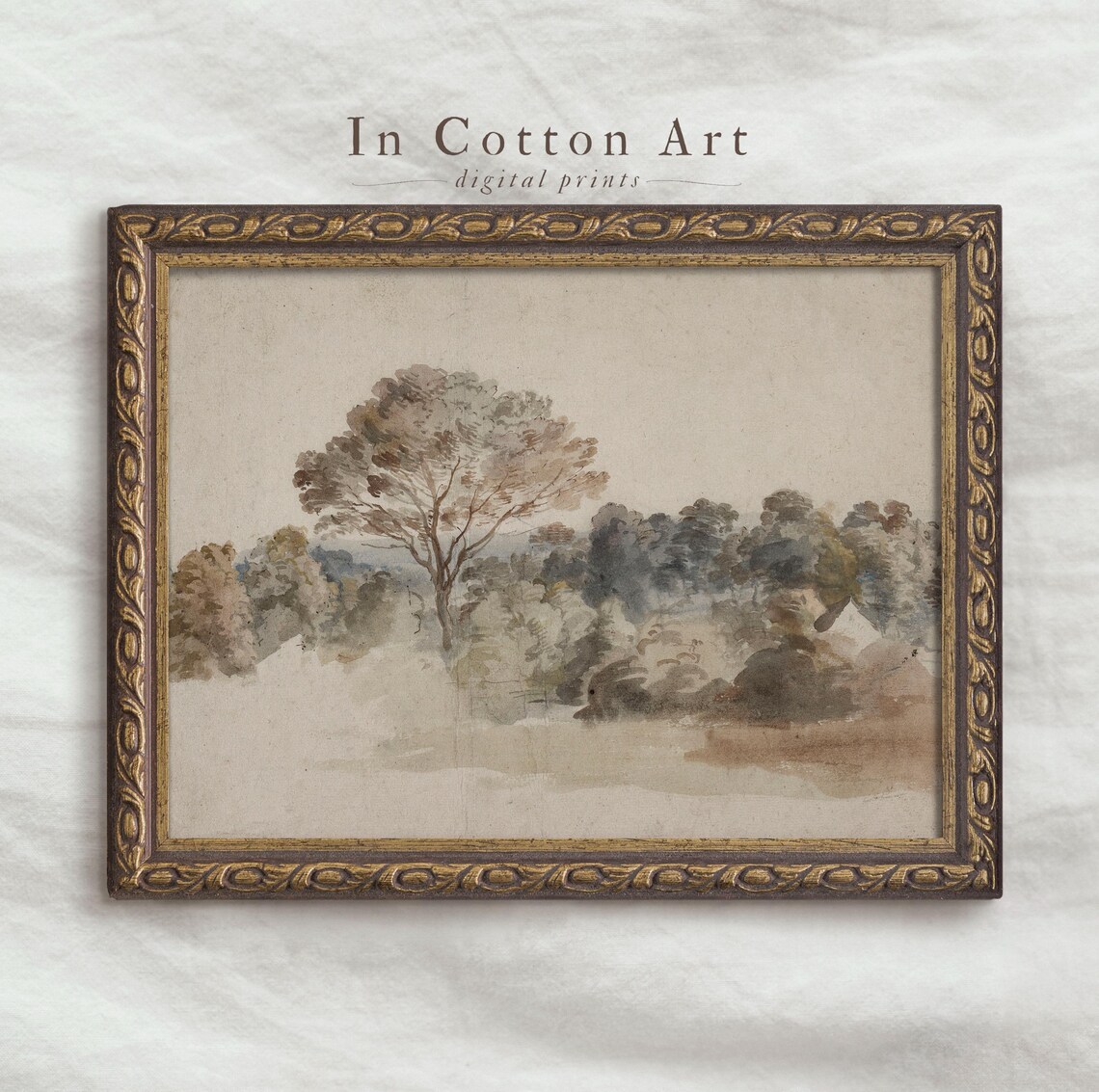 Pastel Watercolor Woodland Trees Delicate Study Framed Art Print