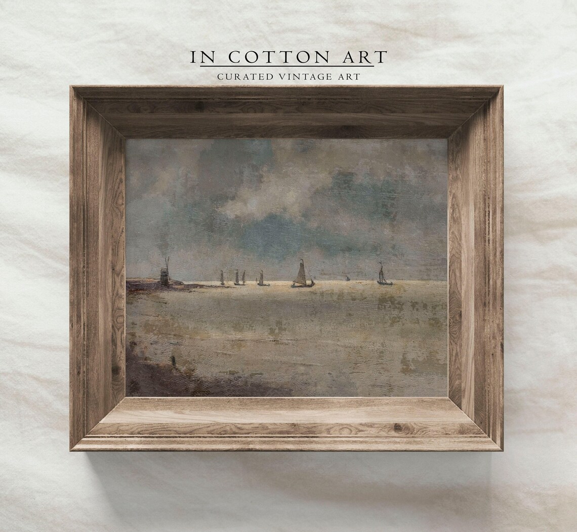 Antique Coastal Harbor Sailboats, Vintage Art Print - Image 4