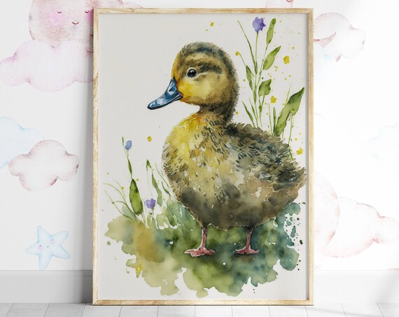 Cute Duckling Print Physical Art Print Free Worldwide Shipping Generative Art Boho Gift For A New Mum Kids Nursery Watercolour Duck