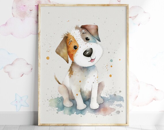 Cute Doggy Print Physical Art Print Free Worldwide Shipping Generative Ai Art Boho Gift For A New Mum Kids Nursery Watercolour Dog