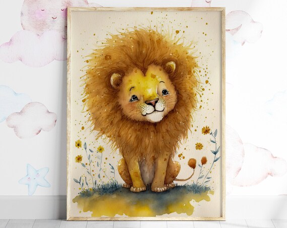 Cute Lion Print Physical Art Print Free Worldwide Shipping Nursery Wall Art Generative Art Gift For A New Mum Kids Art Print Cat