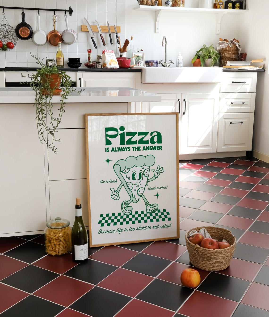 Pizza Is Always The Answer Retro Cartoon Slice Kitchen Humor Poster - Image 2