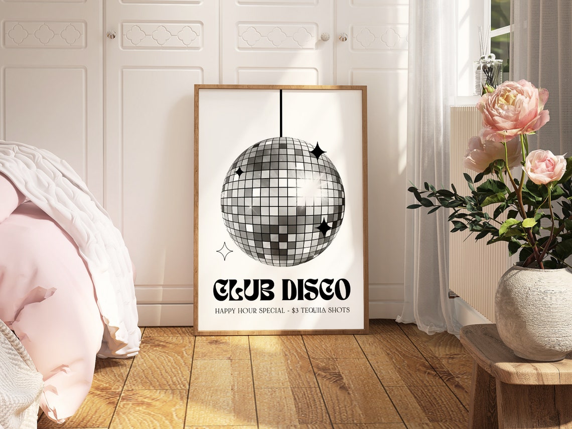 Club Disco Happy Hour Tequila Shots Mirror Ball Party Poster