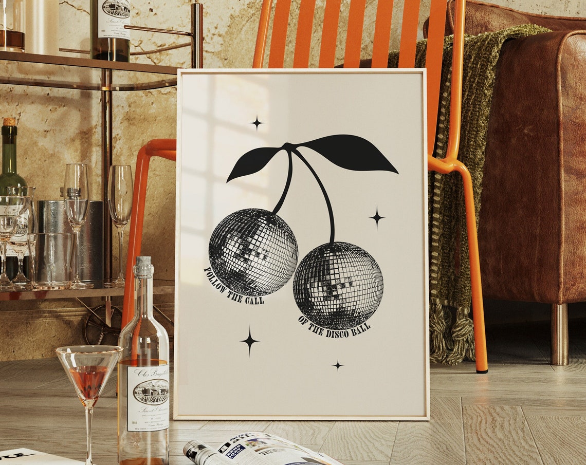 Follow The Call Of The Disco Ball Poster Cherry Disco Aesthetic Design - Image 4