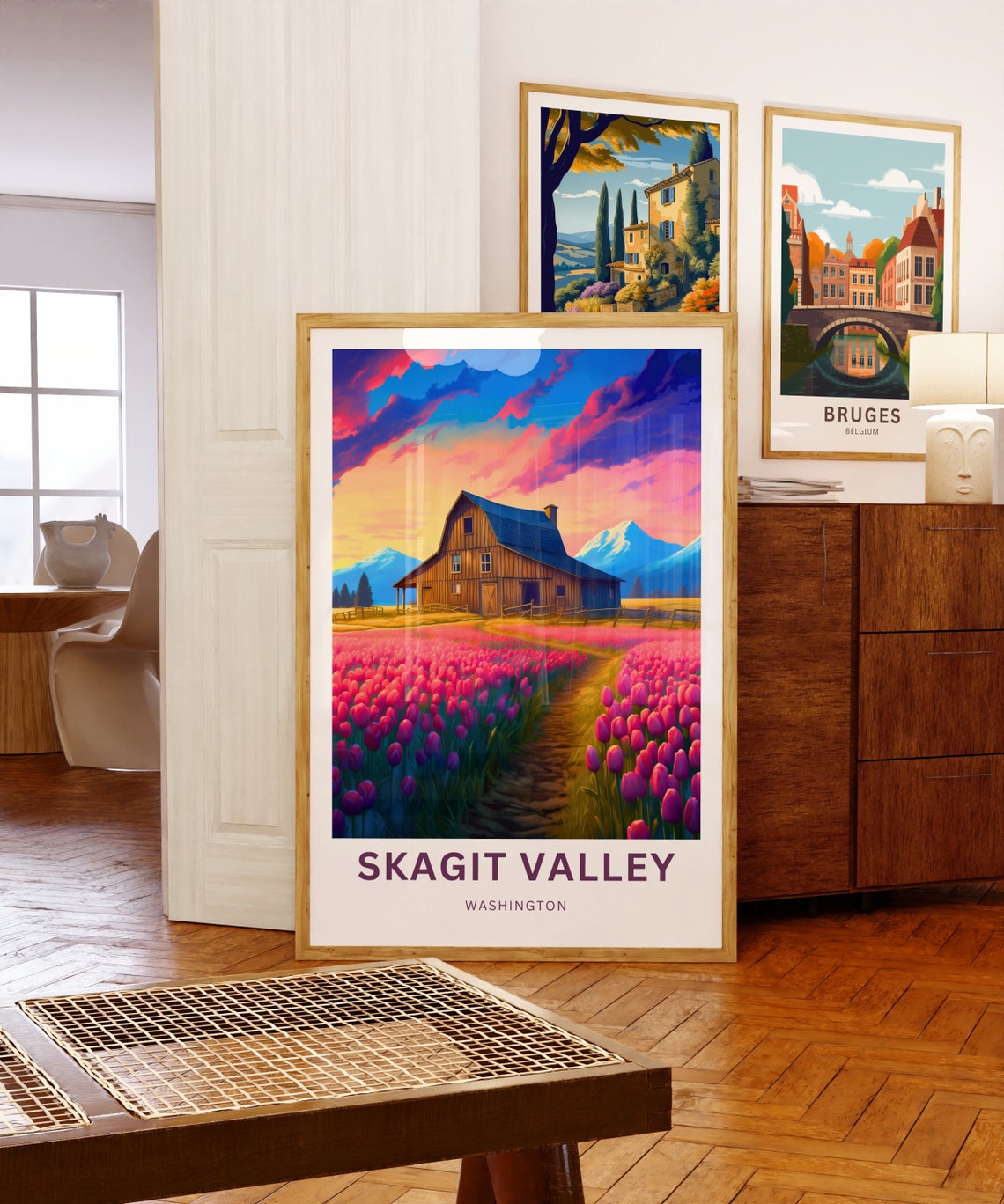 Skagit Valley Washington Barn Tulips Personalized Sunset Poster - Image 5