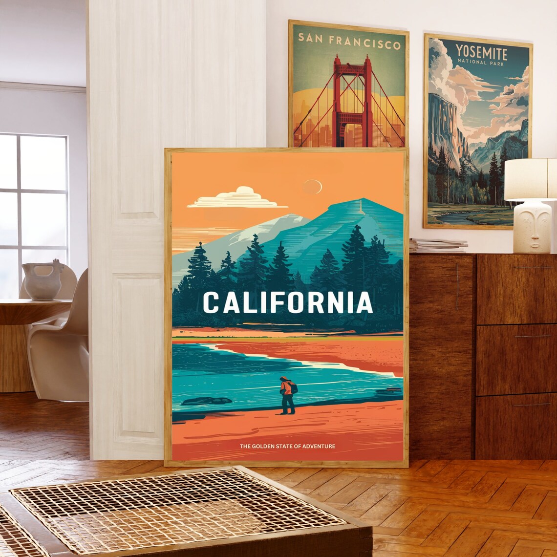 California Mountain Hiker Lake Adventure Vintage Travel Poster - Image 5