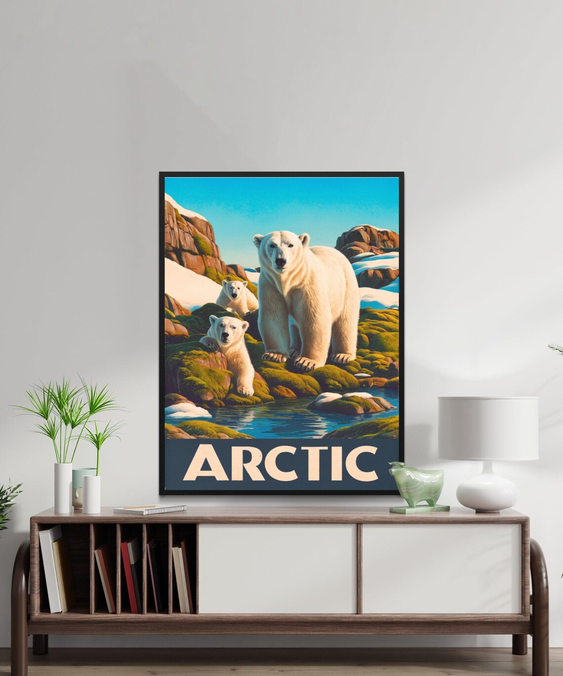 Arctic Polar Bear Two Cubs Rocky Shore Vintage Travel Poster - Image 3