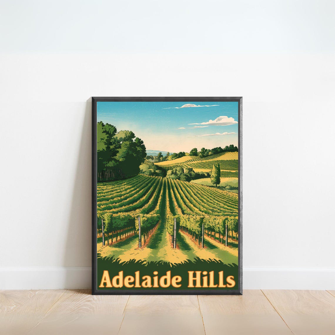 Adelaide Hills Vineyard Sunset Retro Travel Landscape Poster
