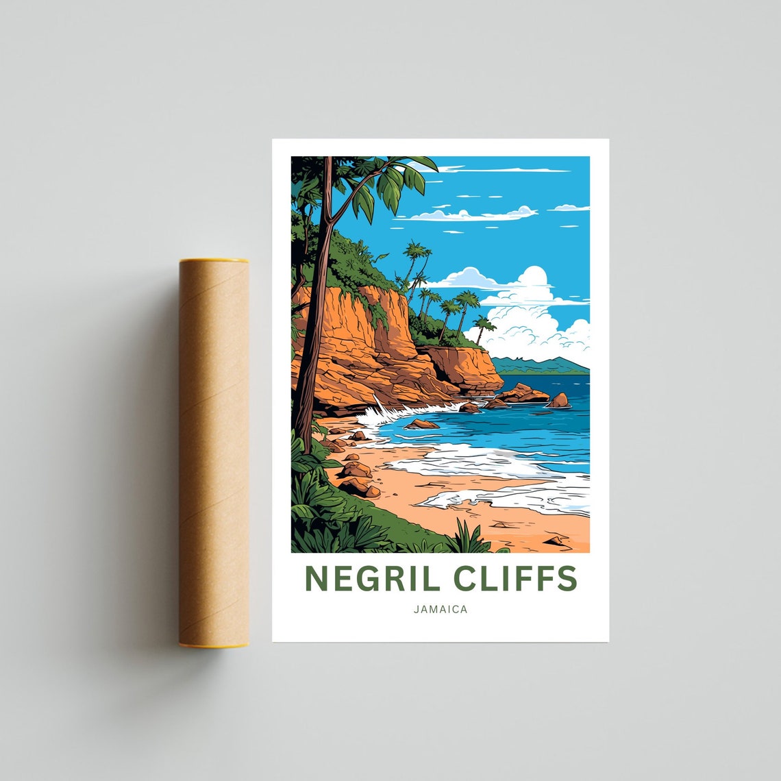 Negril Cliffs Travel Print Negril Cliffs Poster Jamaica Wall Art Framed Present Gift United States Present - Image 4