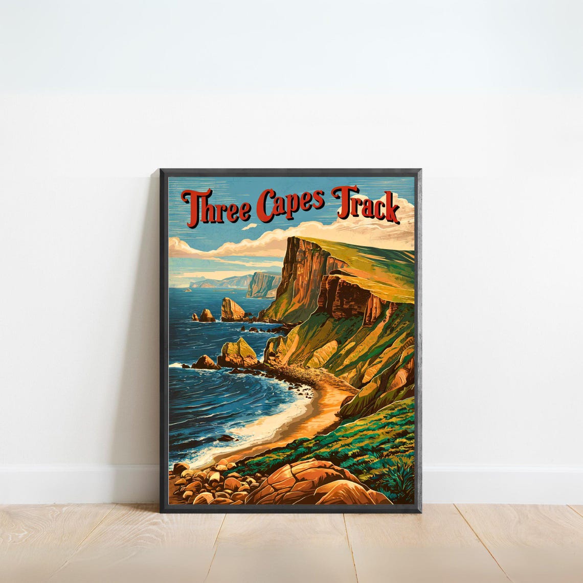 Three Capes Track Tasmania Sea Cliffs Coastal Hike Vintage Poster