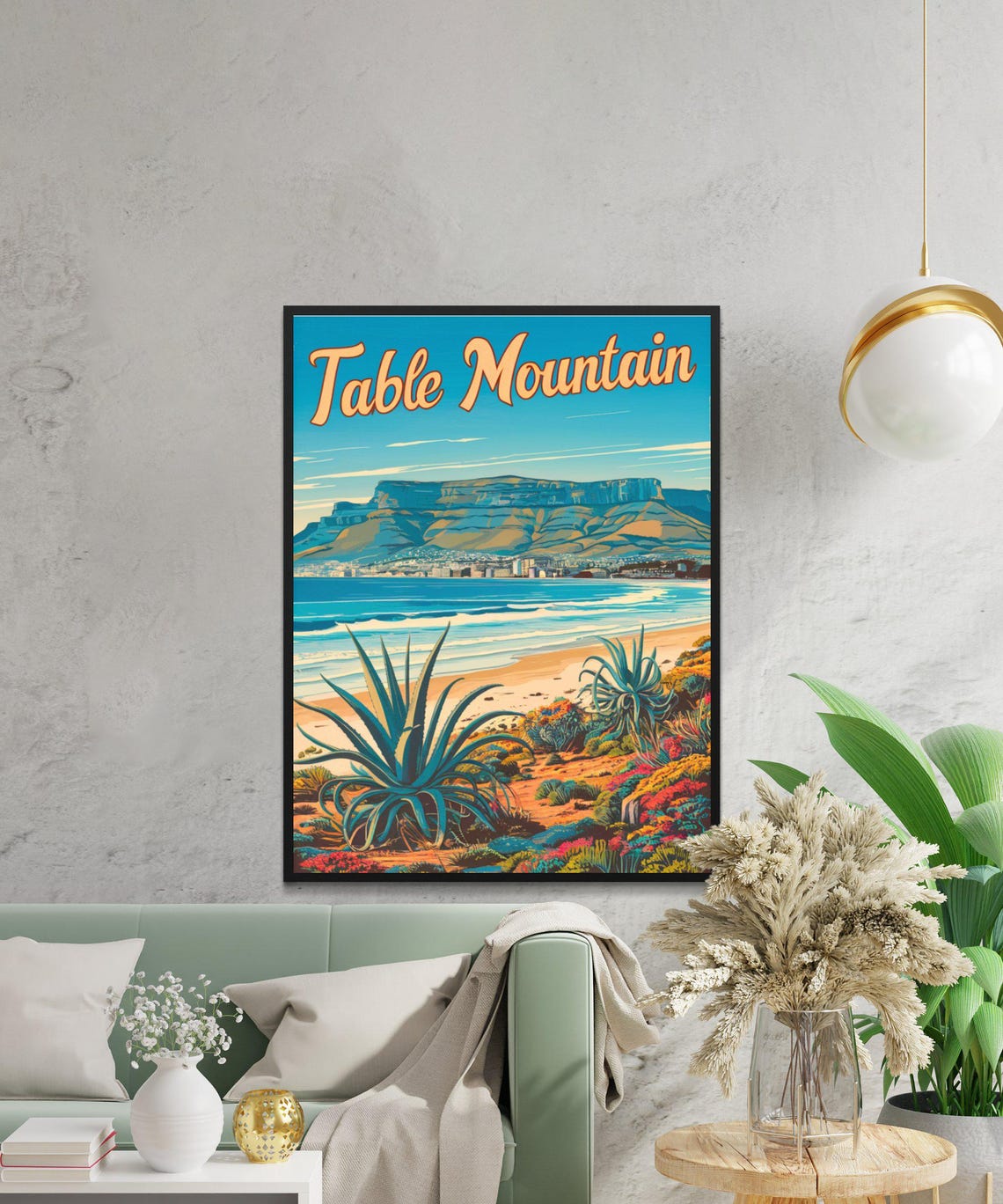 Table Mountain Cape Town Retro Beach Poster With Flat Top Peak View - Image 3