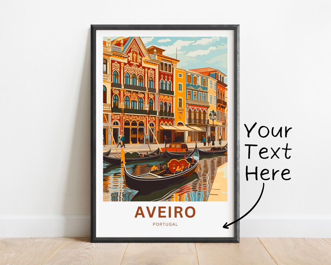 Aveiro Portugal Gondola Interior Red Trim Canal Vintage Travel Poster