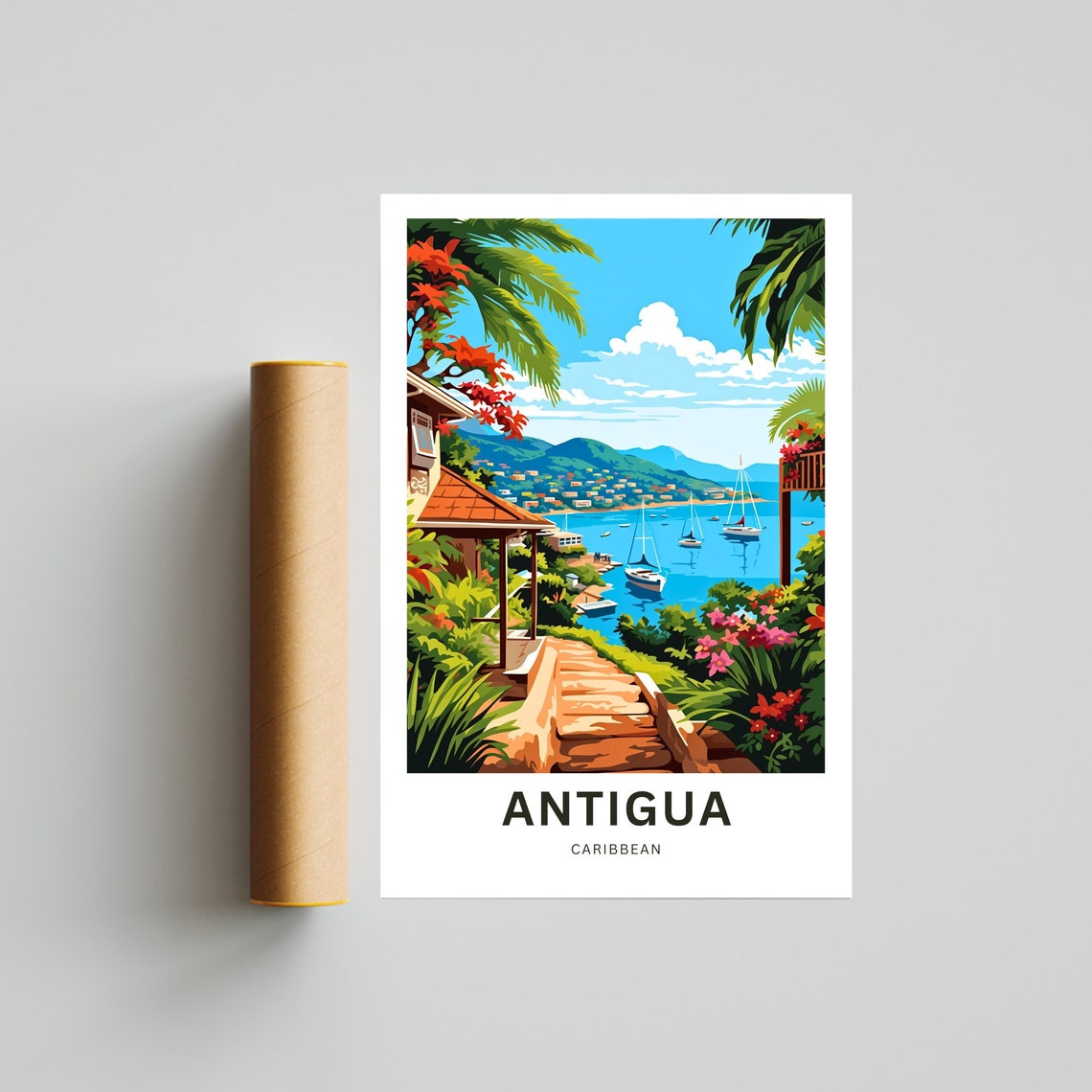 Antigua Travel Print Antigua Poster Caribbean Wall Art Framed Present Gift Antigua Barbuda Antigua Present Personalized Text - Image 4