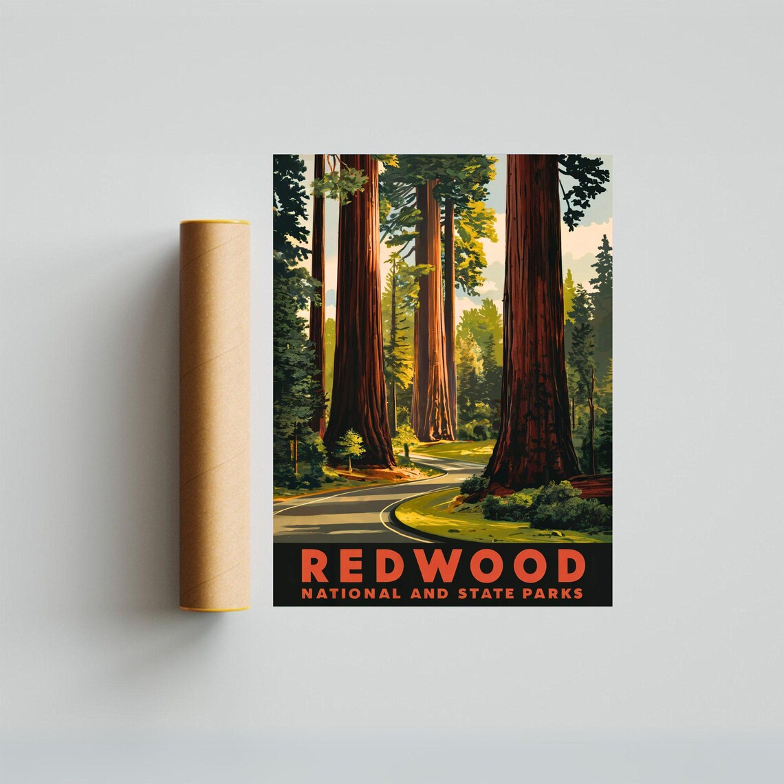 Redwood National and State Parks Giant Trees Winding Road Travel Poster - Image 3
