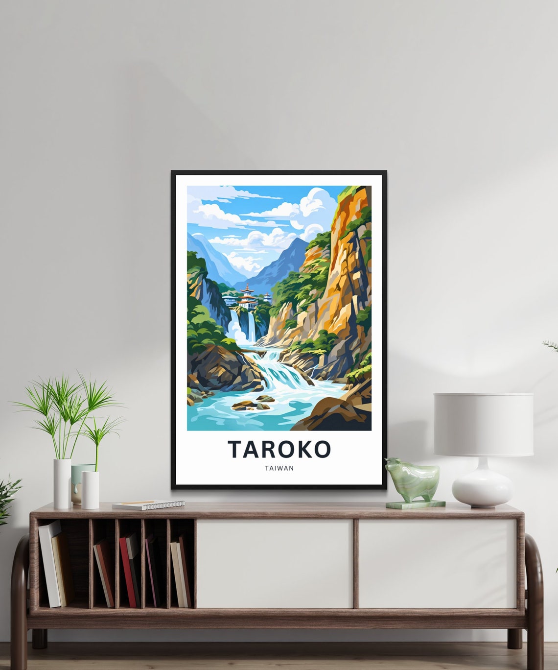 Taroko Taiwan Dramatic Marble Gorge Waterfalls Temple Travel Poster - Image 2