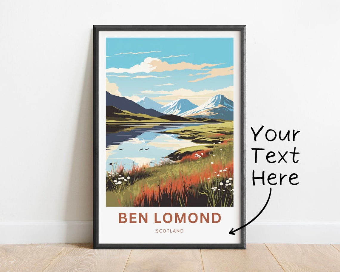 Personalized Ben Lomond Scotland Moorland Lake Retro Peak Scene Poster