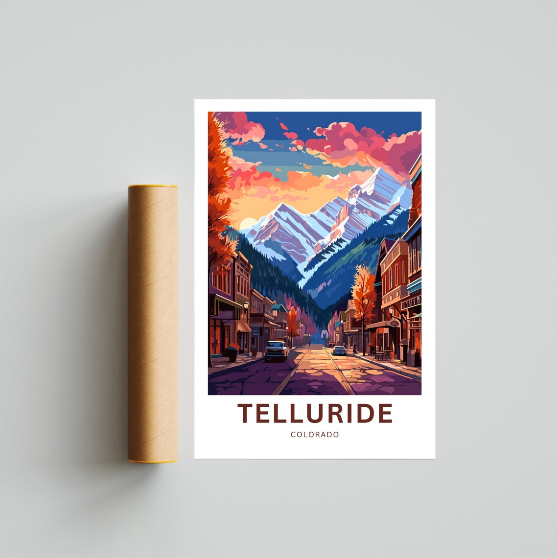 Telluride Colorado Fall Snowy Mountain Main Street Travel Poster - Image 4