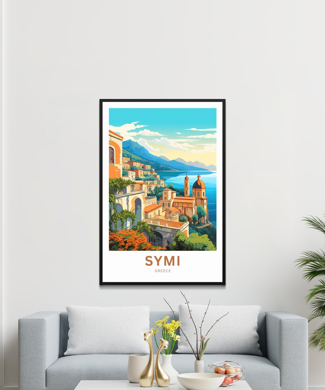 Personalized Symi Greece Harbor Town Church Sea View Travel Poster - Image 3