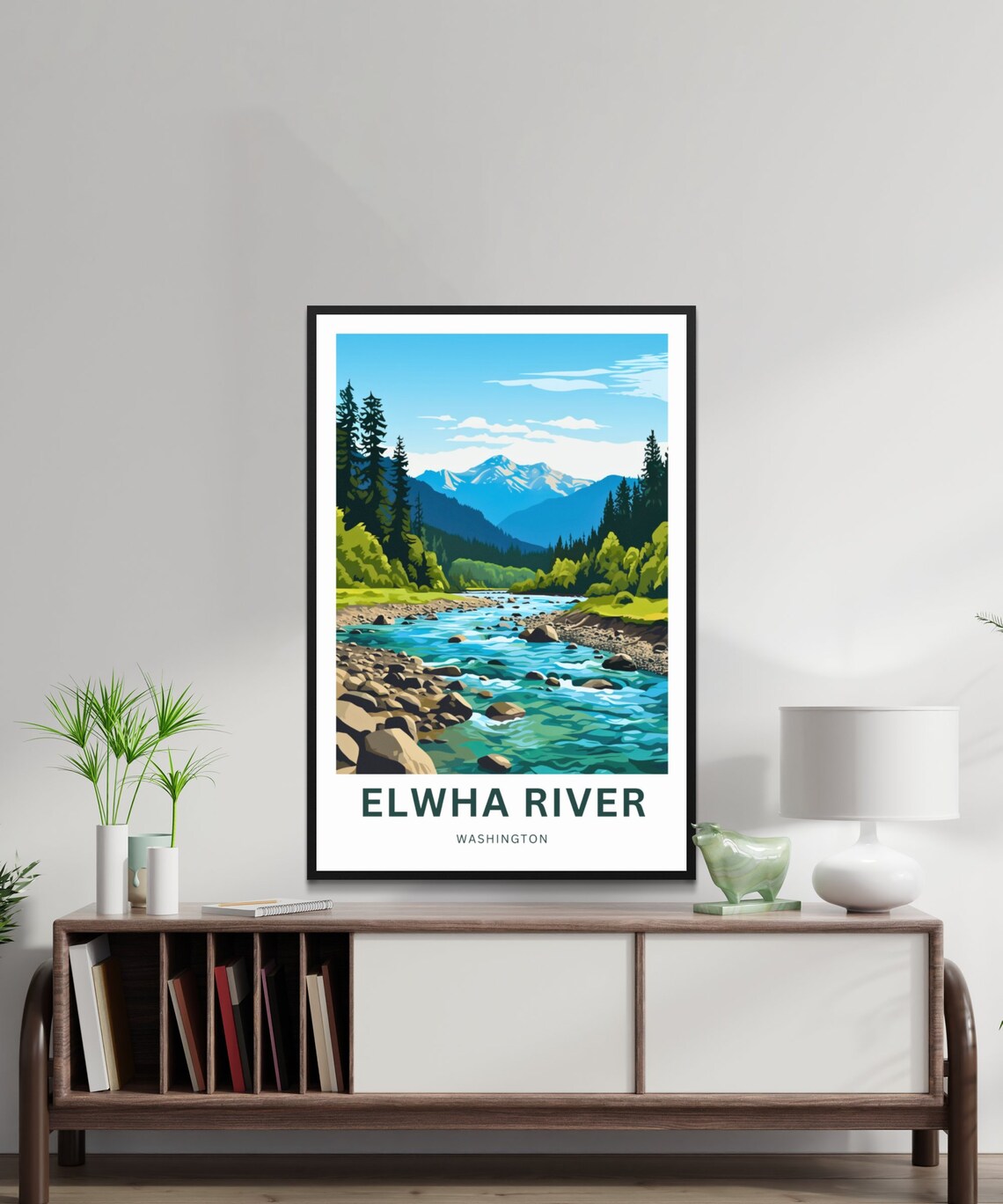 Elwha River Washington Turquoise River Rocky Shore Peaks Travel Poster - Image 2