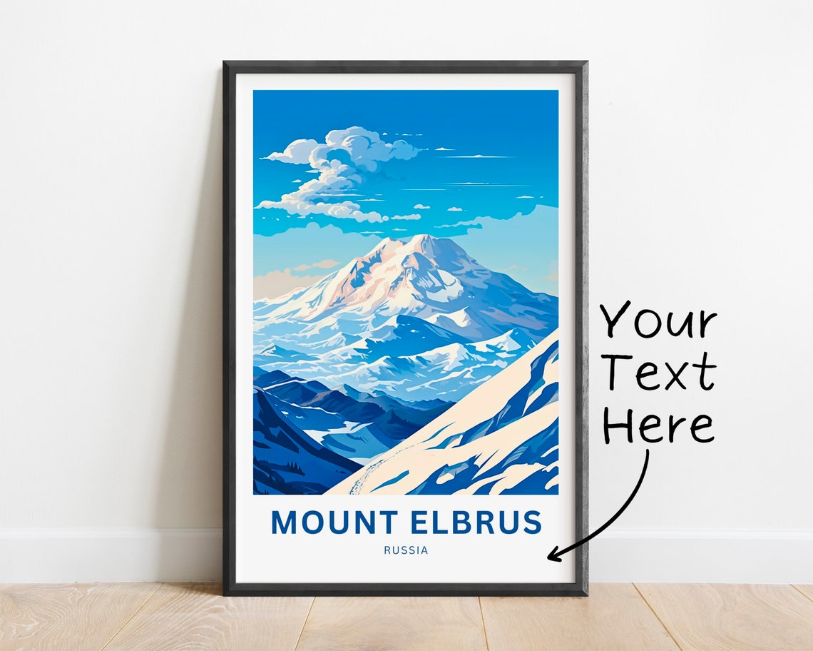 Mount Elbrus Russia Snow Peak Summit Custom Travel Art Poster