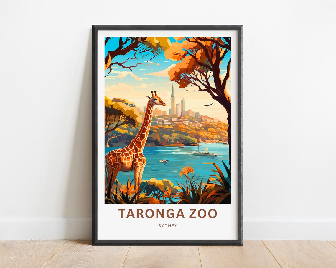 Taronga Zoo Sydney Giraffe Harbour View Skyline Travel Poster