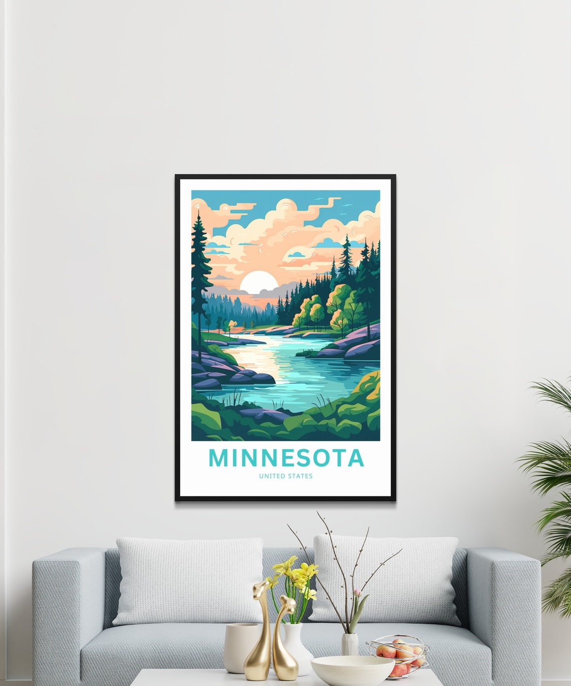 Personalized Minnesota Northwoods Lake Sunrise Vintage Travel Poster - Image 3