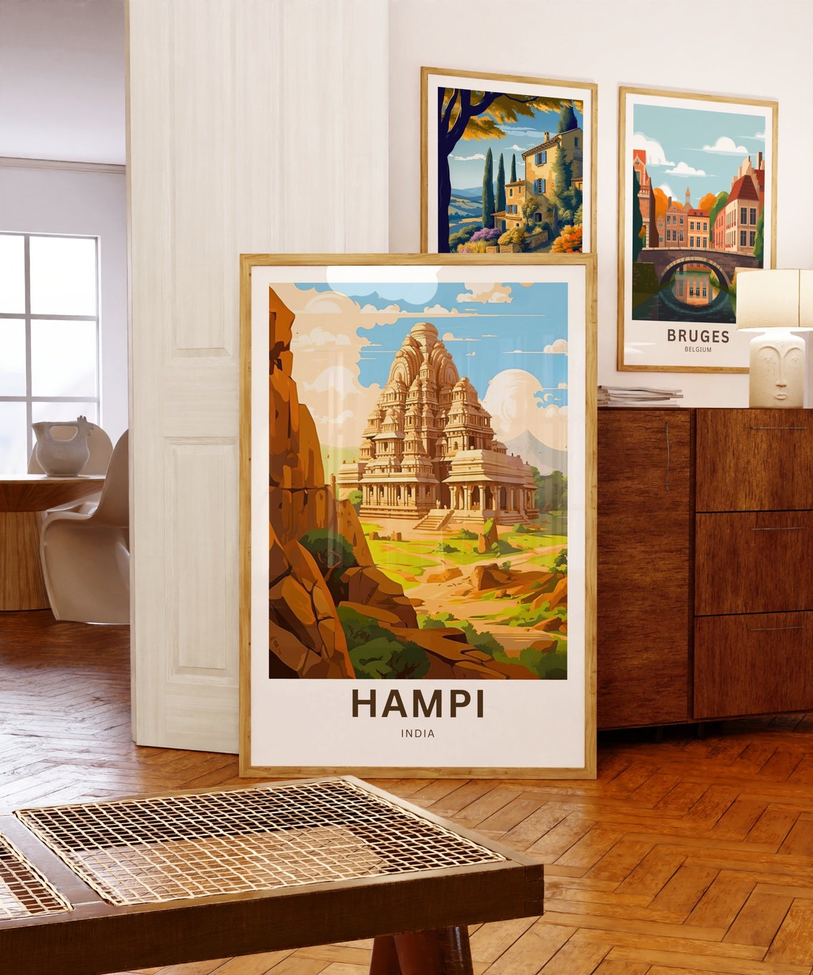 Hampi India Ancient Temple Complex Sandstone Towers Travel Poster - Image 5