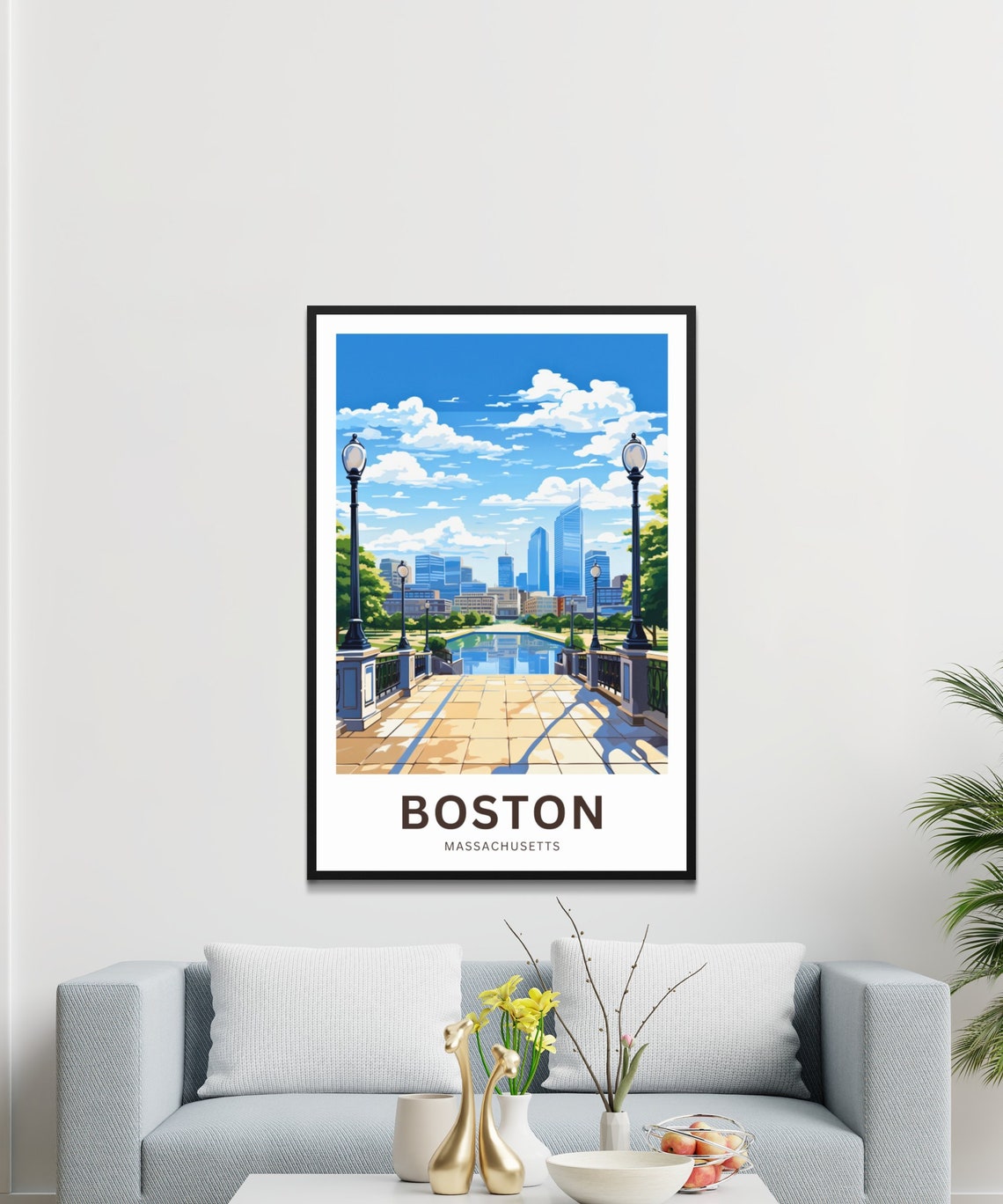 Boston Massachusetts Skyline Promenade Water Reflection Poster - Image 3