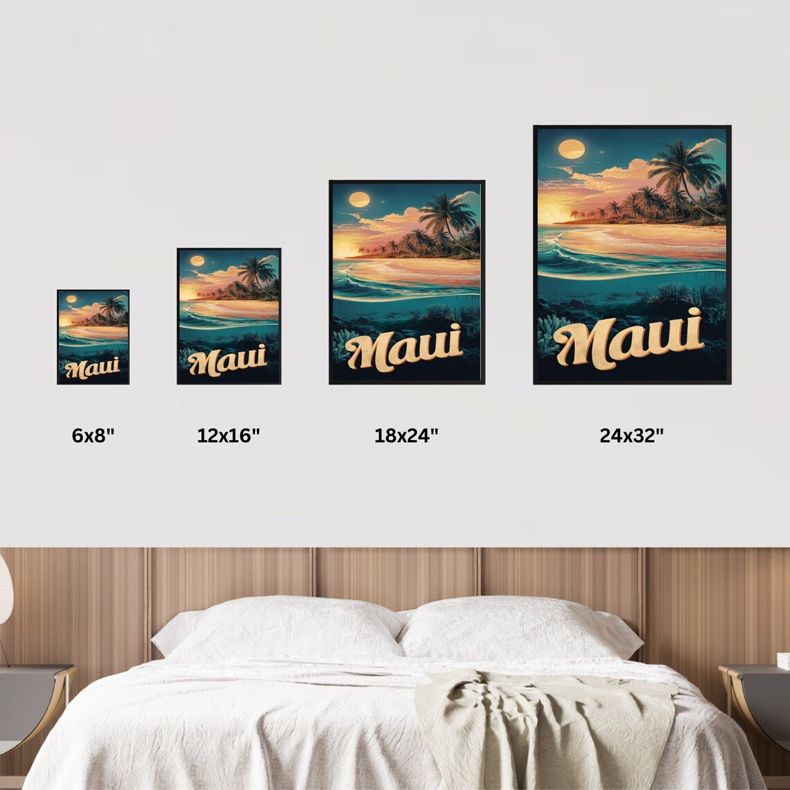 Maui Hawaii Sunset Beach Palms Coral Reef Vintage Retro Travel Poster - Image 4