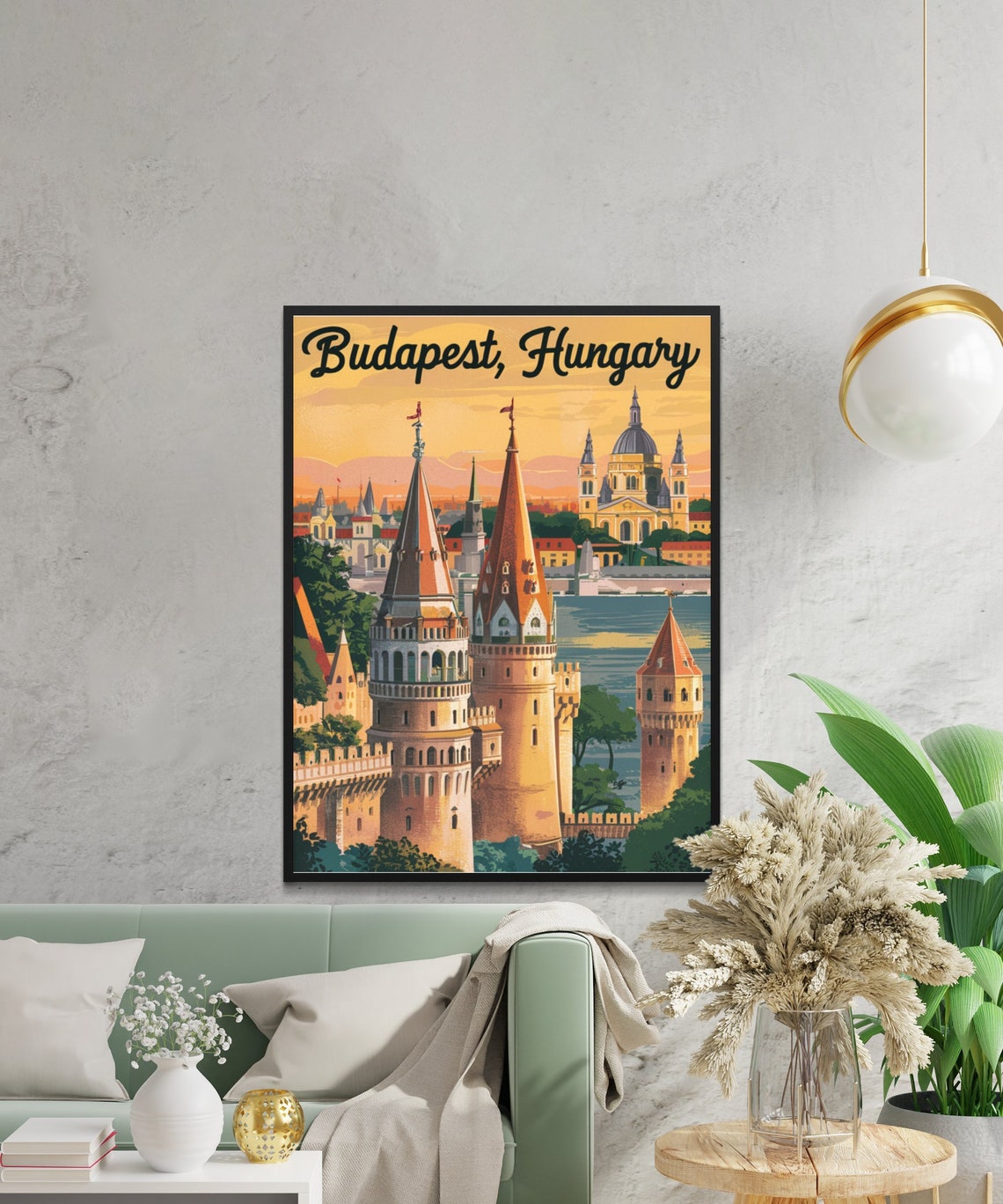 Budapest Hungary Bastion Towers Danube Sunset Vintage Poster - Image 2