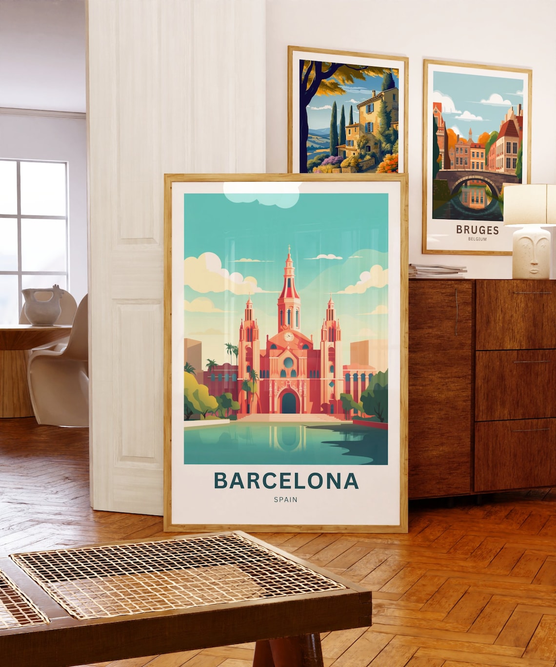 Barcelona Spain Red Cathedral Historic Architecture City Travel Poster - Image 5