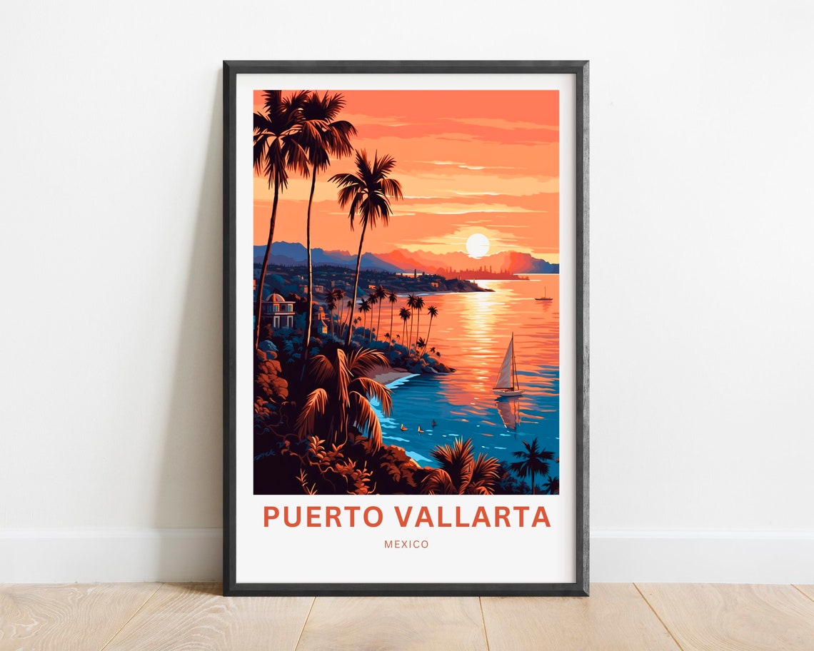 Puerto Vallarta Travel Print Puerto Vallarta Poster Mexico Wall Art Framed Present Gift Mexico Decor Present Customize Your Text