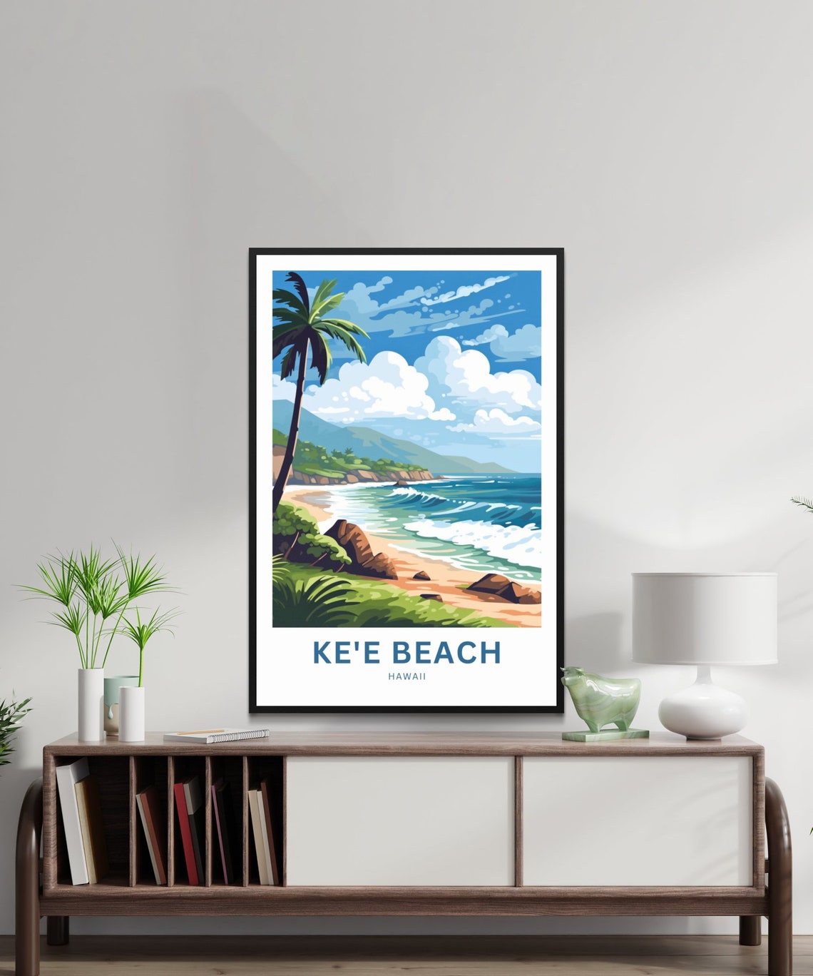 Ke'e Beach Hawaii Tropical Surf Beach Palm Tree Custom Poster - Image 3