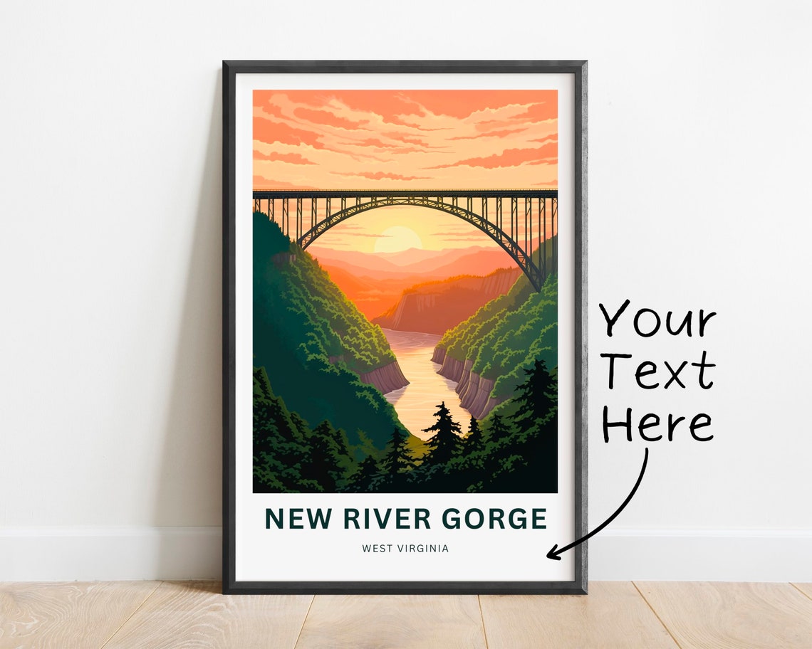 Personalized New River Gorge WV Iconic Bridge Sunset Travel Poster