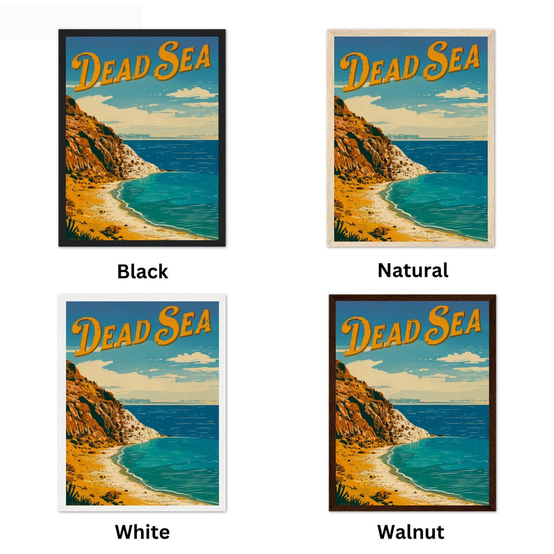 Dead Sea Rocky Shoreline Salt Cliffs Desert Oasis Retro Travel Poster - Image 4