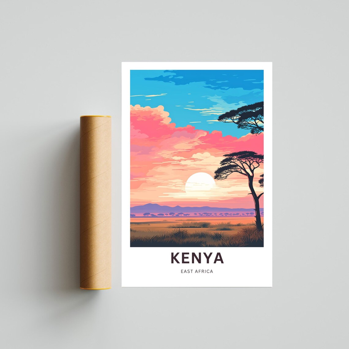 Kenya East Africa Savanna Sunset Acacia Tree Vintage Travel Poster - Image 4