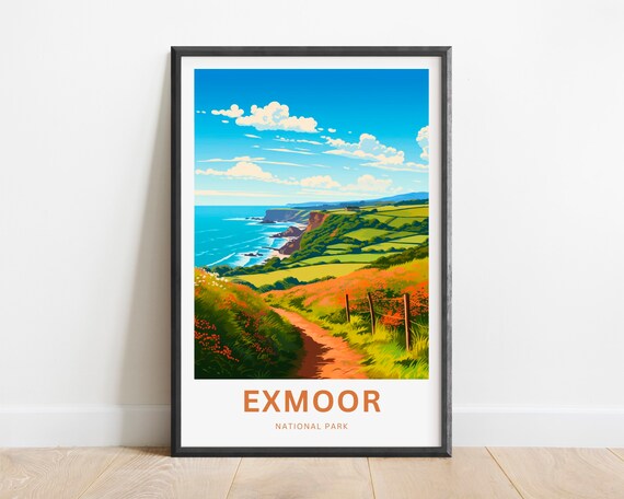 Exmoor National Park Coastal Path Cliffs Retro Travel Poster