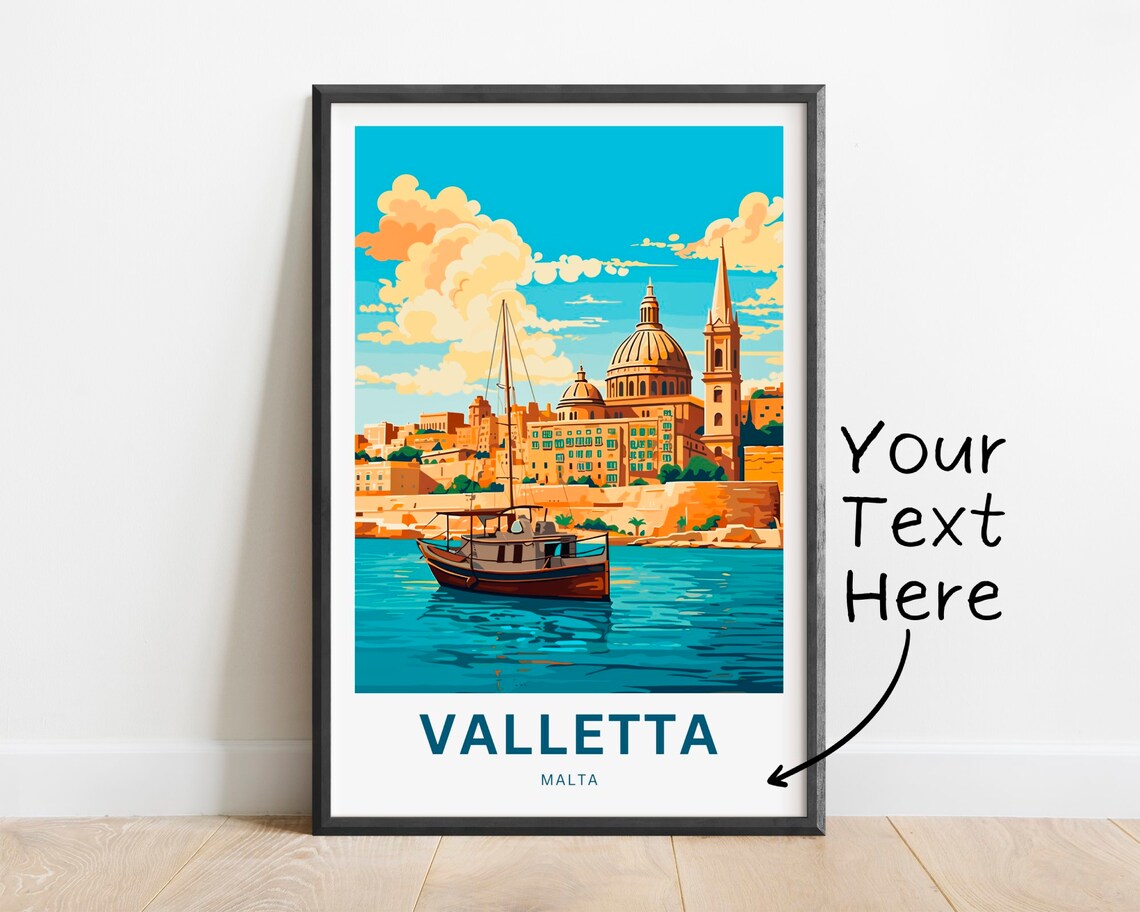 Valletta Malta Grand Harbour Sailboat Domes Towers Colorful Travel Poster