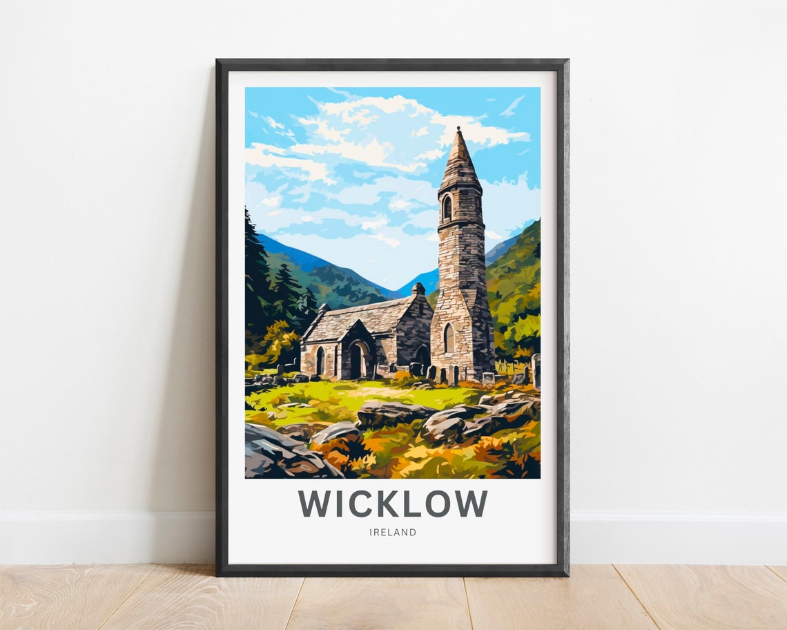 Wicklow Ireland Ancient Round Tower Church Ruins Mountain Poster