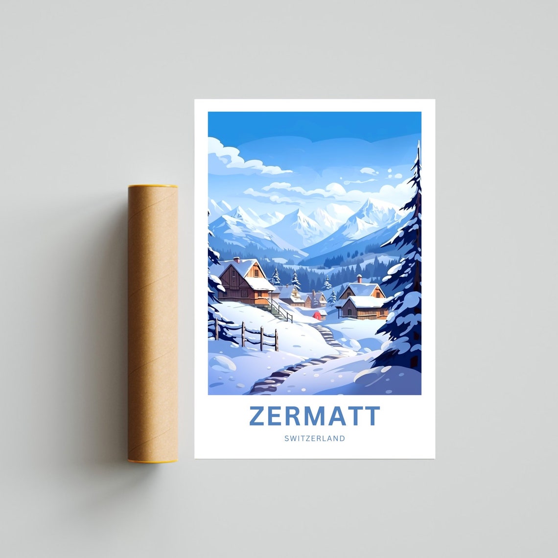 Personalized Zermatt Switzerland Alpine Winter Village Scene Poster - Image 3