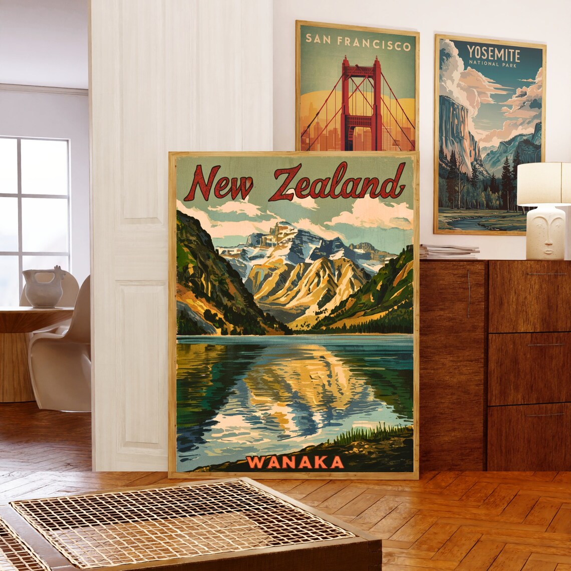 Wanaka New Zealand Lake Reflection Mountain Vintage Travel Poster - Image 5