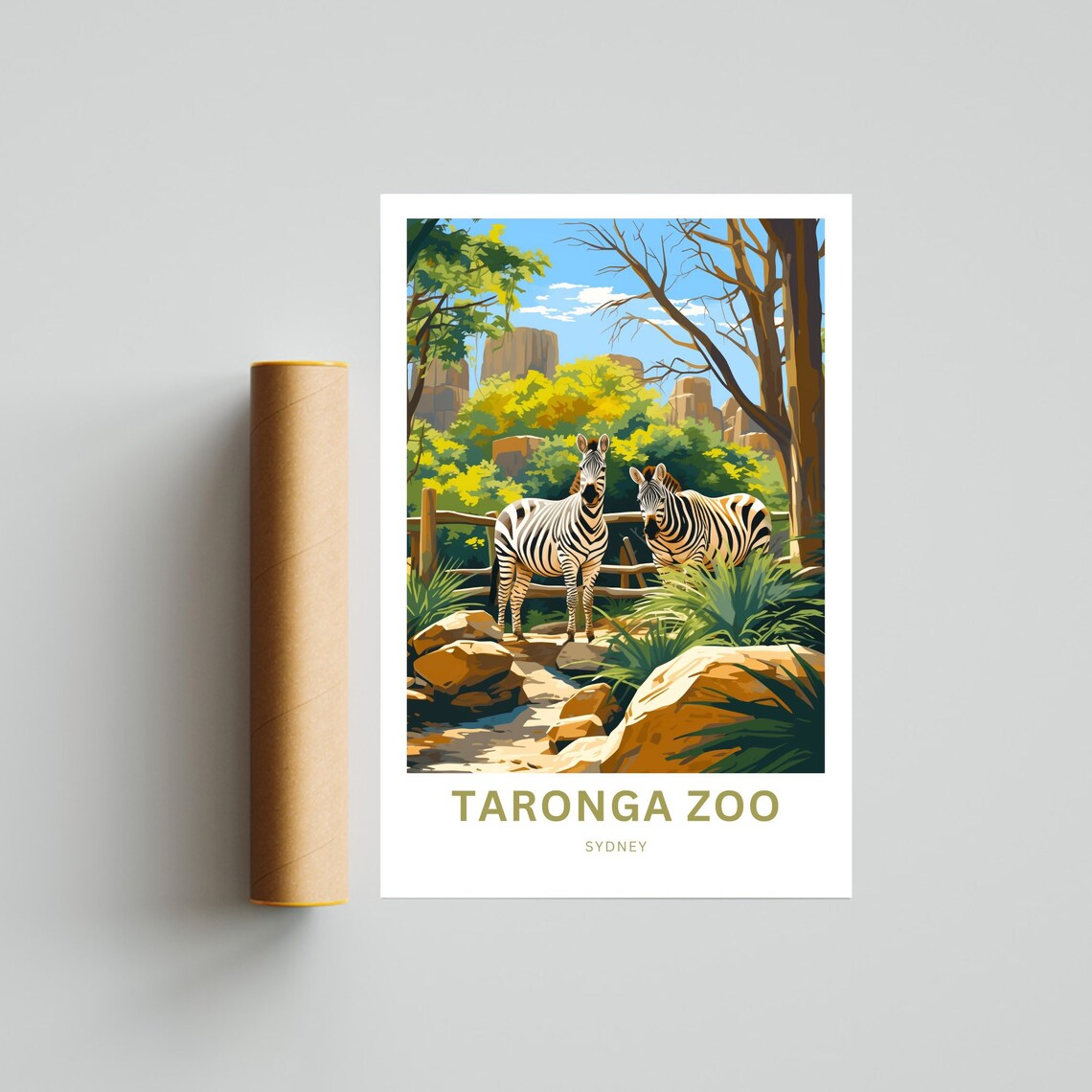 Taronga Zoo Sydney Two Zebras Among Rocks Travel Print Artwork - Image 4